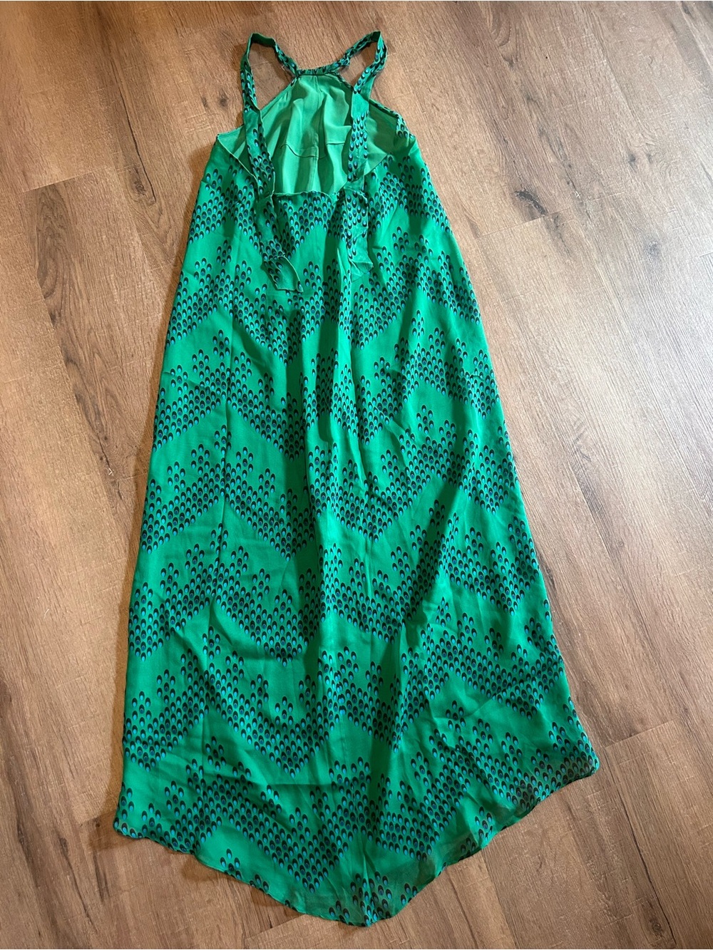 DVF Diane Von Ferstenberg Green Printed Silk Chiffon Maxi Dress with Front Slit - Picture 10 of 10